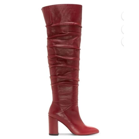 INC International Concepts Tabithaa Leather Over The Knee Boots Merlot 5M - Picture 1 of 8
